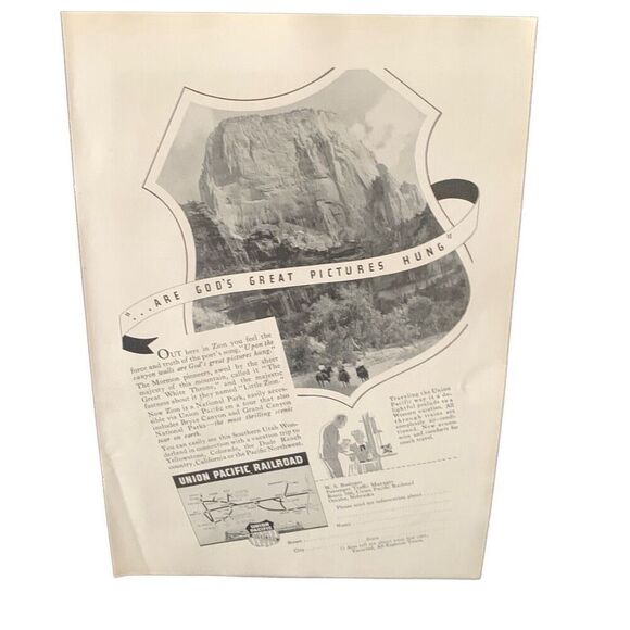 Vintage 1936 Union Pacific Great Pictures Hung Ad Advertisement - Picture 4 of 4